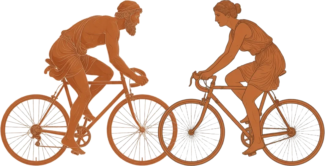 Two red-figure cyclists riding toward each other